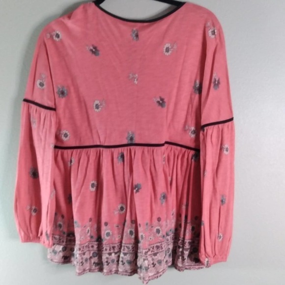 Lucky Brand Coral Pink Floral Peasant Top - Picture 12 of 14